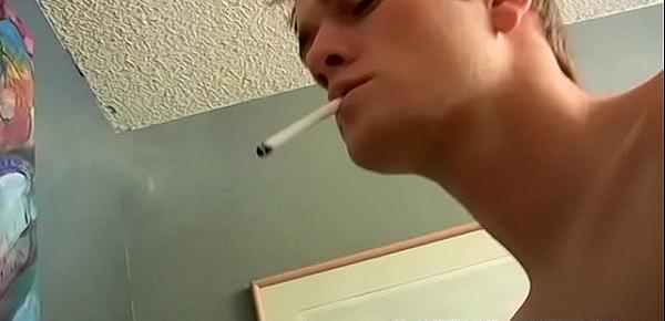 Young and hot Bryce Corbin smokes and strokes his thick cock